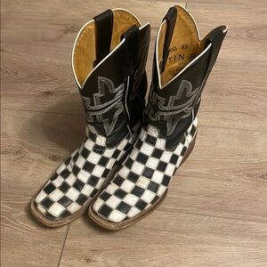Tin Haul Black and White Checkered Women’s Cowboy Boots